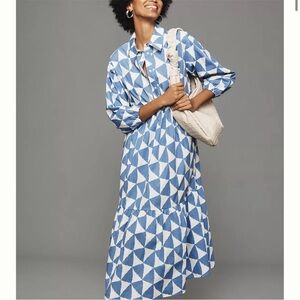 Anthropologie Blue and White Geometric Midi Dress